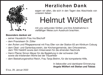 Traueranzeige von Helmut Wölfert von Südthüringer Presse