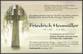 Traueranzeige von Friedrich Heumüller von Südthüringer Presse