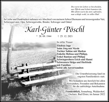 Traueranzeige von Karl-Günther Pöschl von Südthüringer Presse