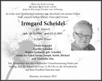 Traueranzeige von Irmgard Scheidel von Südthüringer Presse