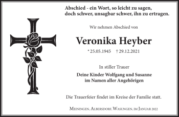 Traueranzeige von Veronika Heyber von Südthüringer Presse