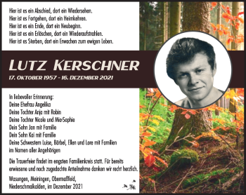 Traueranzeige von Lutz Kerschner von Südthüringer Presse
