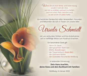 Traueranzeige von Ursula Schmidt von Südthüringer Presse