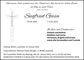Traueranzeige von Siegfried Giesa von Neue Presse Coburg