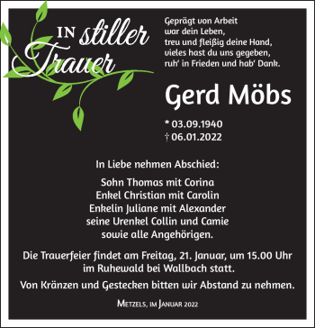 Traueranzeige von Gerd Möbs von Südthüringer Presse