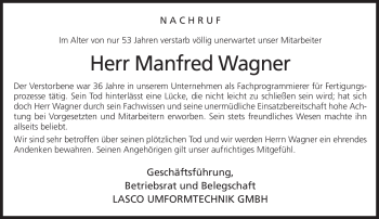 Traueranzeige von Manfred Wagner von Neue Presse Coburg