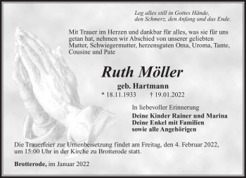 Traueranzeige von Ruth Möller von Südthüringer Presse