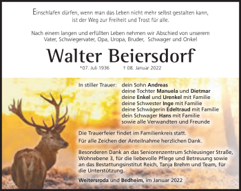 Traueranzeige von Walter Beiersdorf von Südthüringer Presse