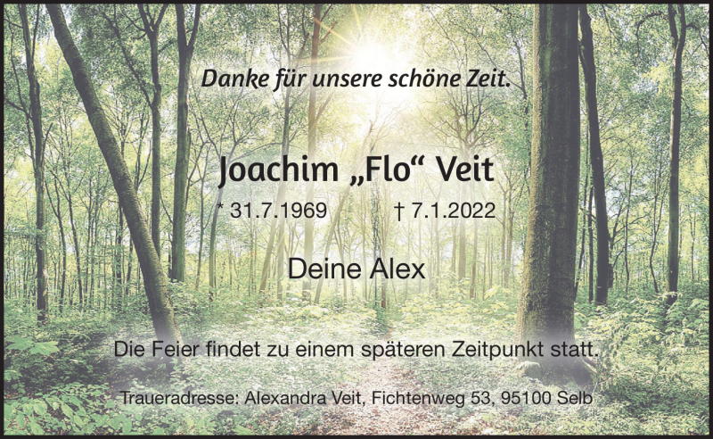  Traueranzeige für Joachim Veit vom 15.01.2022 aus Frankenpost