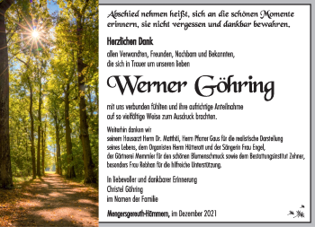 Traueranzeige von Werner Göhring von Südthüringer Presse