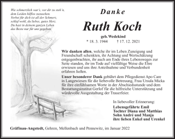 Traueranzeige von Ruth Koch von Südthüringer Presse
