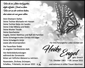 Traueranzeige von Heike Engel von Südthüringer Presse