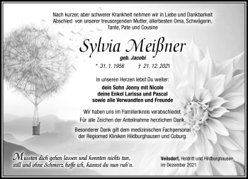Traueranzeige von Sylvia Meißner von Südthüringer Presse