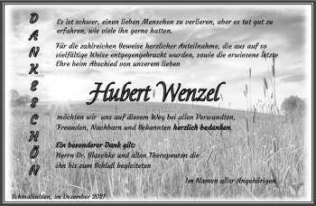 Traueranzeige von Hubert Wenzel von Südthüringer Presse