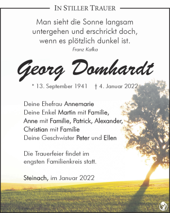 Traueranzeige von Georg Domhardt von Südthüringer Presse