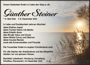 Traueranzeige von Günther Steiner von Südthüringer Presse