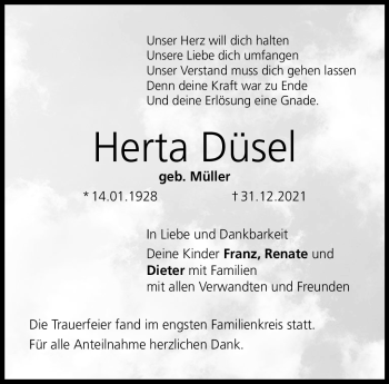 Traueranzeige von Hertha Düsel von Neue Presse Coburg