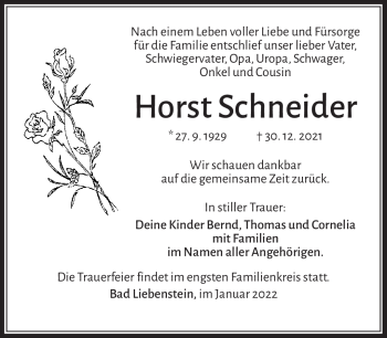 Traueranzeige von Horst Schneider von Südthüringer Presse
