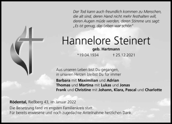 Traueranzeige von Hannelore Steinert von Neue Presse Coburg