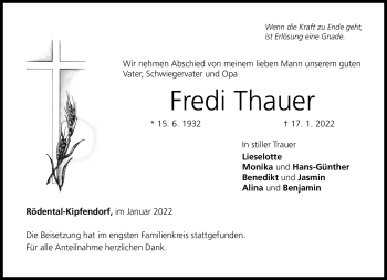 Traueranzeige von Fredi Thauer von Neue Presse Coburg