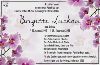 Traueranzeige von Brigitte Luckau von Südthüringer Presse