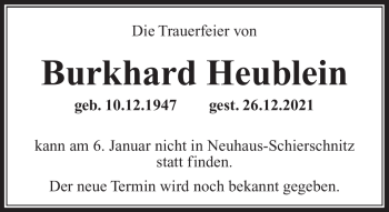 Traueranzeige von Burkhard Heublein von Südthüringer Presse