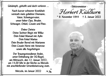 Traueranzeige von Herbert Kühlhorn von Südthüringer Presse