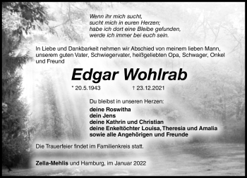 Traueranzeige von Edgar Wohlrab von Südthüringer Presse