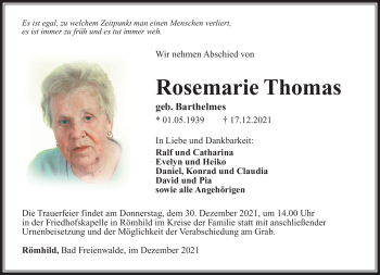 Traueranzeige von Rosemarie Thomas von Südthüringer Presse