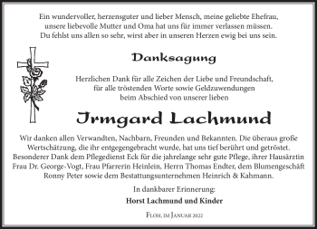 Traueranzeige von Irmgard Lachmund von Südthüringer Presse