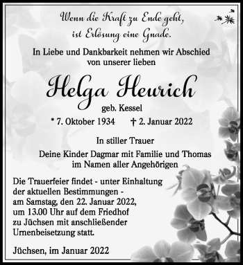Traueranzeige von Helga Heurich von Südthüringer Presse