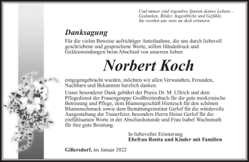 Traueranzeige von Norbert Koch von Südthüringer Presse