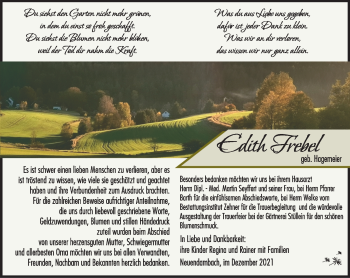 Traueranzeige von Edith Frebel von Südthüringer Presse