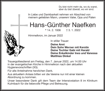 Traueranzeige von Hans-Günther Naefken von Frankenpost