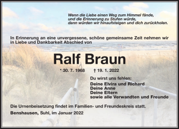 Traueranzeige von Ralf Braun von Südthüringer Presse