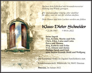 Traueranzeige von Klaus-Dieter Schneider von Südthüringer Presse
