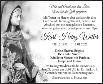 Traueranzeige von Karl-Heinz Willer von Südthüringer Presse