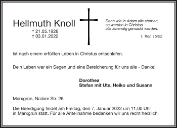 Traueranzeige von Hellmuth Knoll von Frankenpost