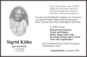 Traueranzeige von Sigrid Kühn von Südthüringer Presse