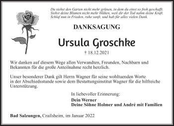 Traueranzeige von Ursula Groschke von Südthüringer Presse