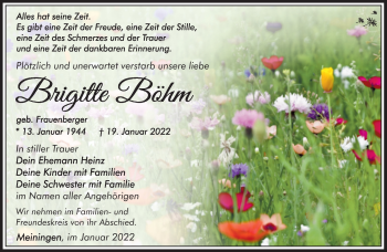 Traueranzeige von Brigitte Böhm von Südthüringer Presse