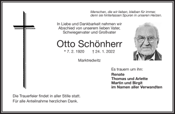 Traueranzeige von Otto Schönherr von Frankenpost