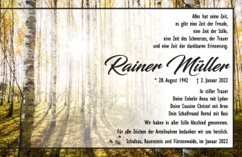 Traueranzeige von Rainer Müller von Südthüringer Presse