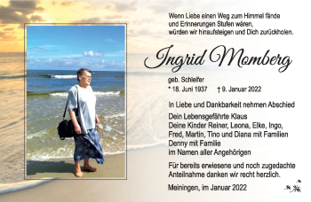 Traueranzeige von Ingrid Momberg von Südthüringer Presse