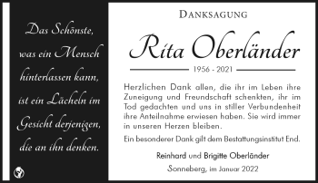 Traueranzeige von Rita Oberländer von Südthüringer Presse