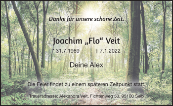 Traueranzeige von Joachim Veit von Frankenpost