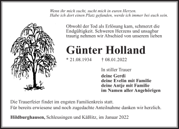 Traueranzeige von Günter Holland von Südthüringer Presse