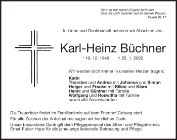 Traueranzeige von Karl-Heinz Büchner von Neue Presse Coburg