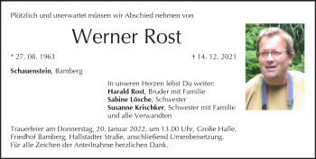 Traueranzeige von Werner Rost von Frankenpost