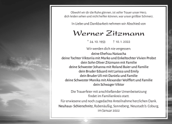 Traueranzeige von Werner Zitzmann von Südthüringer Presse